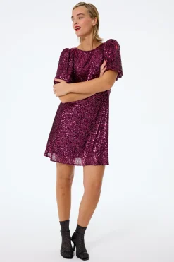 Women Scamp & Dude Adults Puff Sleeve Short Dress Pink Sequin