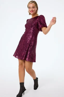 Women Scamp & Dude Adults Puff Sleeve Short Dress Pink Sequin