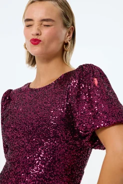 Women Scamp & Dude Adults Puff Sleeve Short Dress Pink Sequin