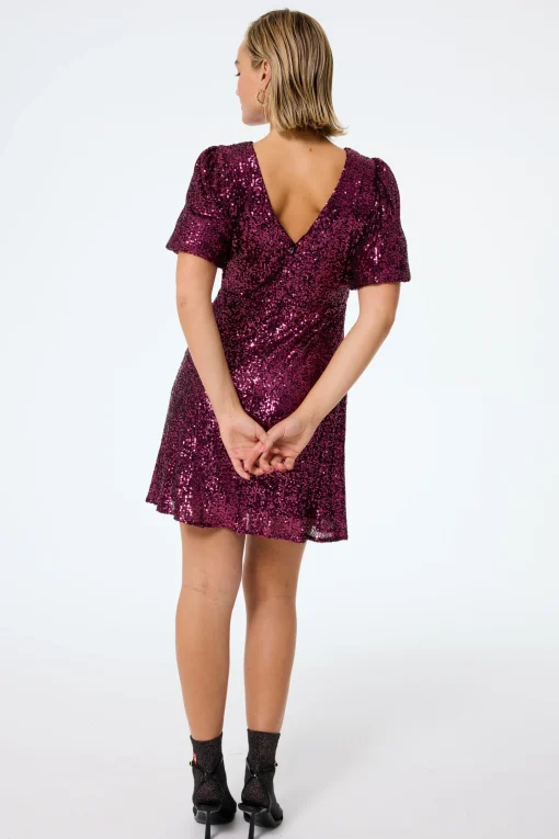 Women Scamp & Dude Adults Puff Sleeve Short Dress Pink Sequin