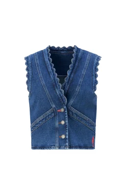 Women Scamp & Dude Authentic Indigo Denim Scallop Waistcoat