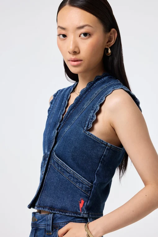 Women Scamp & Dude Authentic Indigo Denim Scallop Waistcoat
