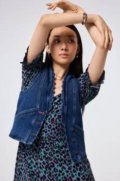 Women Scamp & Dude Authentic Indigo Denim Scallop Waistcoat