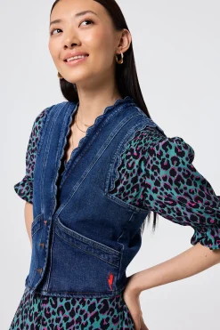 Women Scamp & Dude Authentic Indigo Denim Scallop Waistcoat