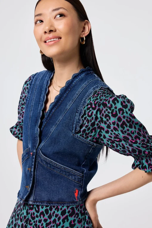 Women Scamp & Dude Authentic Indigo Denim Scallop Waistcoat