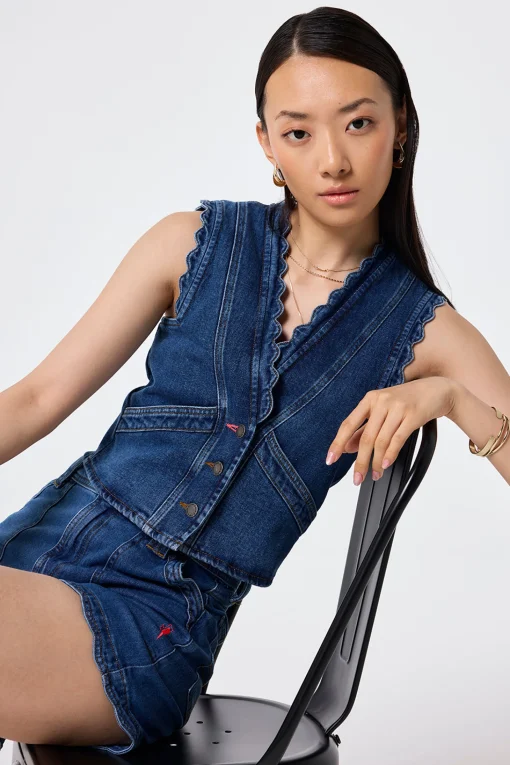 Women Scamp & Dude Authentic Indigo Denim Scallop Waistcoat