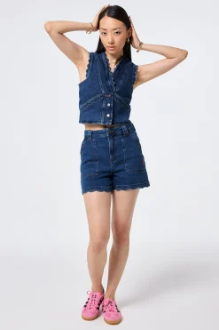 Women Scamp & Dude Authentic Indigo Denim Scallop Waistcoat