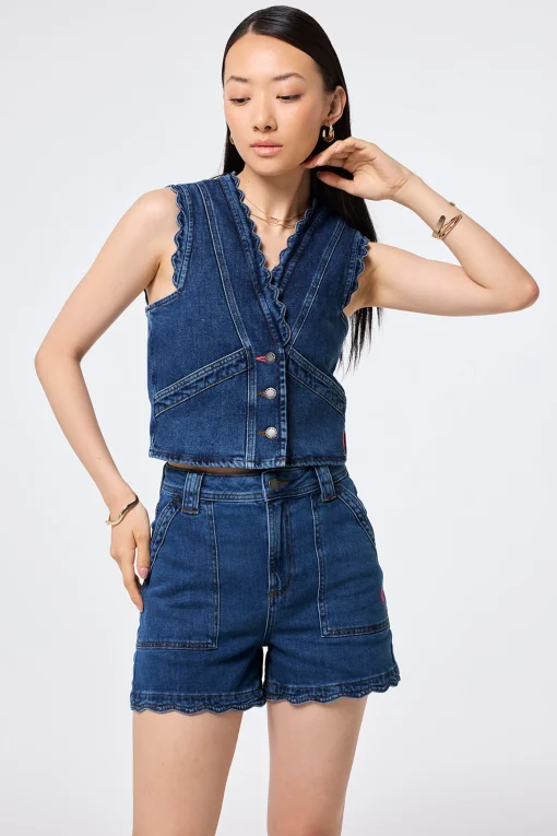 Women Scamp & Dude Authentic Indigo Denim Scallop Waistcoat