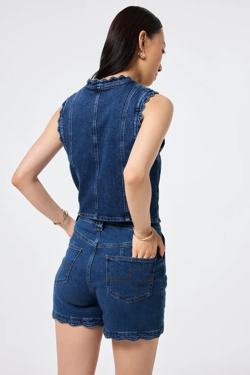 Women Scamp & Dude Authentic Indigo Denim Scallop Waistcoat