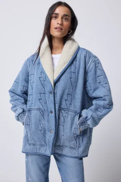 Women Scamp & Dude Authentic Indigo Denim with Borg Quilted Bomber Jacket