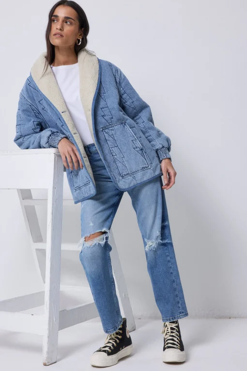 Women Scamp & Dude Authentic Indigo Denim with Borg Quilted Bomber Jacket