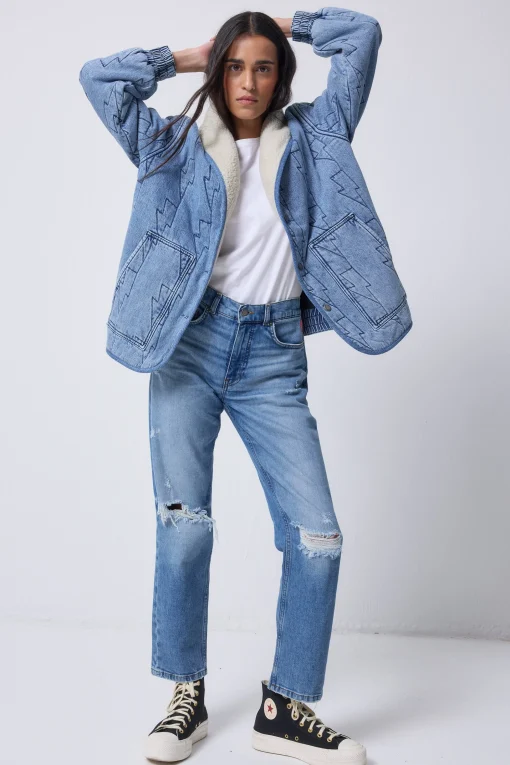 Women Scamp & Dude Authentic Indigo Denim with Borg Quilted Bomber Jacket