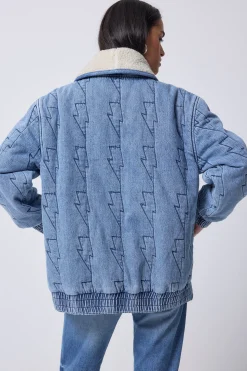 Women Scamp & Dude Authentic Indigo Denim with Borg Quilted Bomber Jacket
