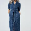 Women Scamp & Dude Authentic Indigo Leopard Zip Detail Midi Denim Dress