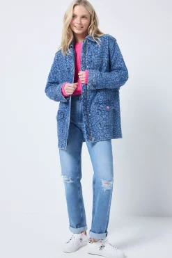 Women Scamp & Dude Authentic Indigo Leopard Denim Utility Jacket