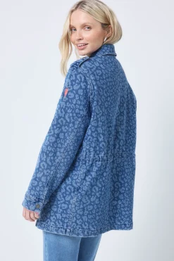 Women Scamp & Dude Authentic Indigo Leopard Denim Utility Jacket