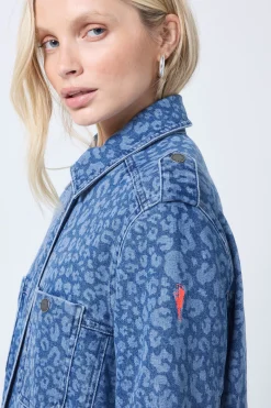 Women Scamp & Dude Authentic Indigo Leopard Denim Utility Jacket