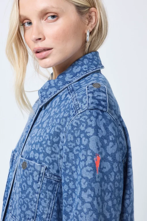 Women Scamp & Dude Authentic Indigo Leopard Denim Utility Jacket