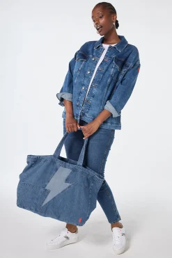 Women Scamp & Dude Authentic Indigo Patchwork Bolt Denim Tote Bag