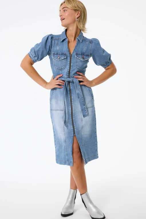 Women Scamp & Dude Authentic Indigo Western Denim Midi Dress