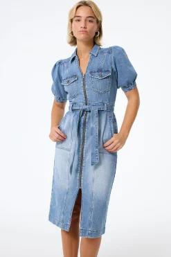 Women Scamp & Dude Authentic Indigo Western Denim Midi Dress