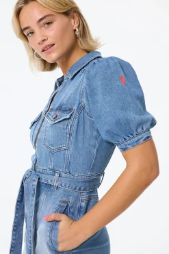 Women Scamp & Dude Authentic Indigo Western Denim Midi Dress