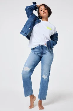 Women Scamp & Dude Authentic Light Indigo Distressed Boyfriend Jeans