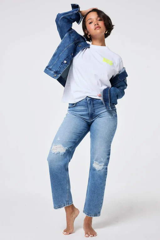 Women Scamp & Dude Authentic Light Indigo Distressed Boyfriend Jeans