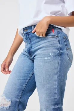 Women Scamp & Dude Authentic Light Indigo Distressed Boyfriend Jeans
