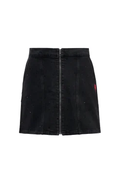 Women Scamp & Dude Black Embellished Zip Front Denim Mini Skirt