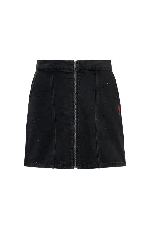 Women Scamp & Dude Black Embellished Zip Front Denim Mini Skirt