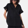 Women Scamp & Dude Black Frill Sleeve Shirt