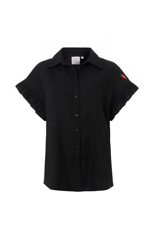 Women Scamp & Dude Black Frill Sleeve Shirt