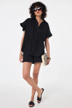 Women Scamp & Dude Black Frill Sleeve Shirt