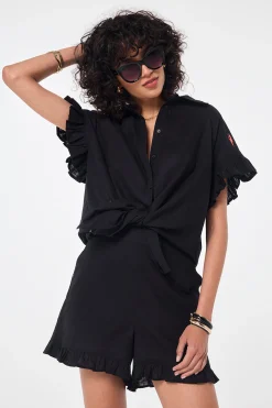 Women Scamp & Dude Black Frill Sleeve Shirt