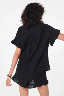 Women Scamp & Dude Black Frill Sleeve Shirt