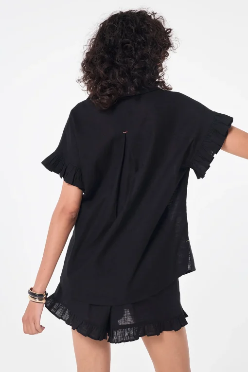 Women Scamp & Dude Black Frill Sleeve Shirt