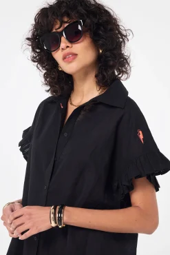 Women Scamp & Dude Black Frill Sleeve Shirt