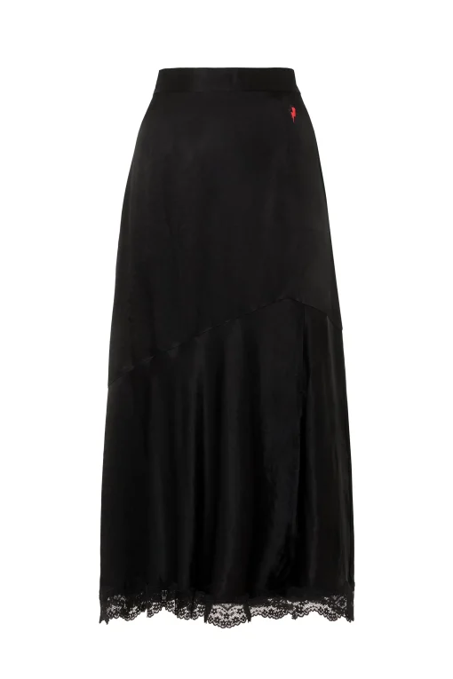 Women Scamp & Dude Black Lace Trim Satin Slip Skirt