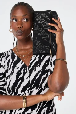 Women Scamp & Dude Black Leopard Faux Suede Cross Body Bag