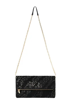 Women Scamp & Dude Black Leopard Faux Suede Cross Body Bag