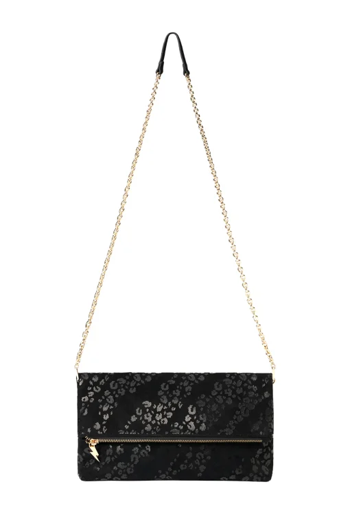 Women Scamp & Dude Black Leopard Faux Suede Cross Body Bag
