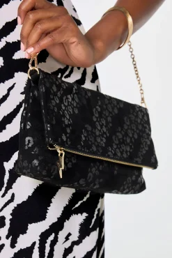 Women Scamp & Dude Black Leopard Faux Suede Cross Body Bag