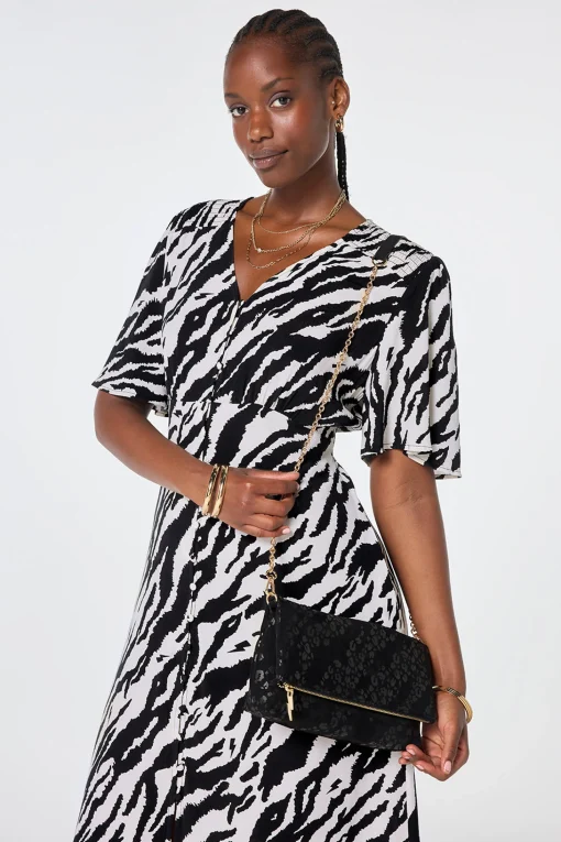 Women Scamp & Dude Black Leopard Faux Suede Cross Body Bag
