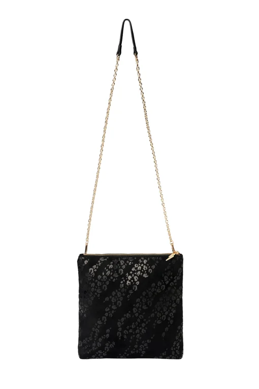 Women Scamp & Dude Black Leopard Faux Suede Cross Body Bag