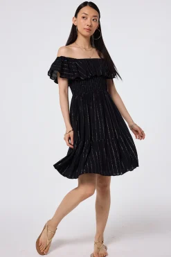 Women Scamp & Dude Black Lurex Short Bardot Dress