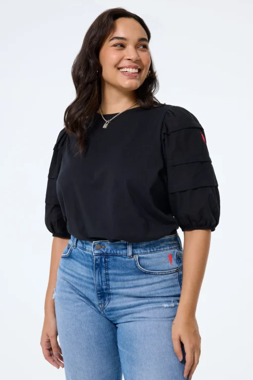 Women Scamp & Dude Black Pintuck Sleeve T-Shirt