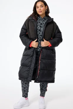 Women Scamp & Dude Black Quilted with Borg Longline Puffer Coat