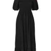 Women Scamp & Dude Black Shirred Midi Dress