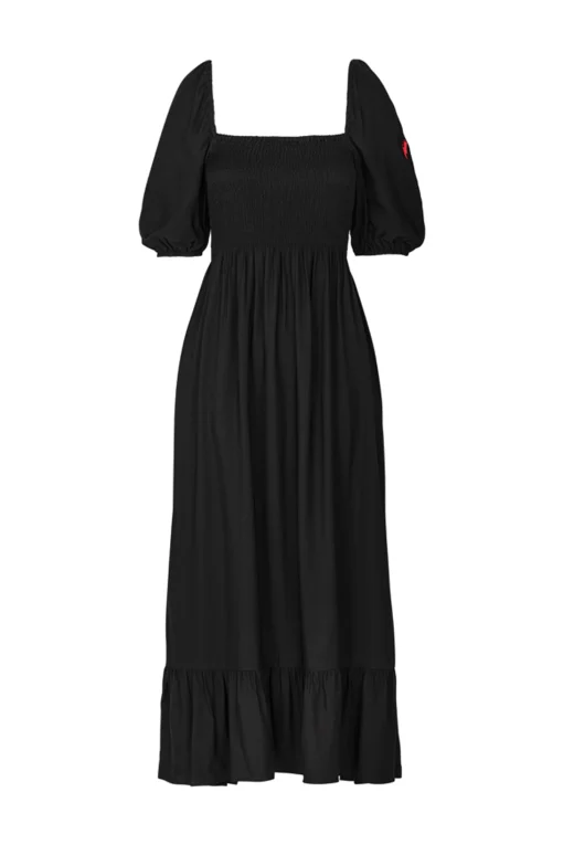 Women Scamp & Dude Black Shirred Midi Dress